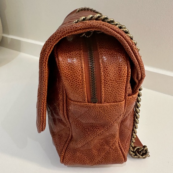 CHANEL Shiva Burnt Orange Shoulder Bag with Quilted Design and Gold-Toned Logo - Picture 11 of 16